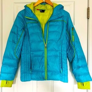 Spyder Girls Blue Lime Green Thumb Hole Large Lightweight Coat